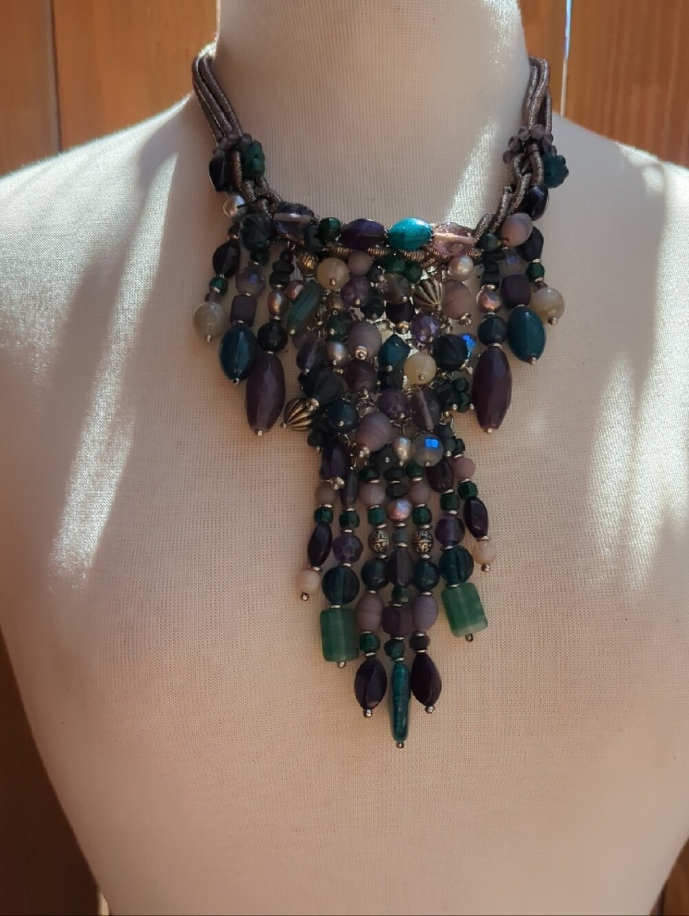 Chico's Teal and Purple Multi-Bead Cascade Necklace